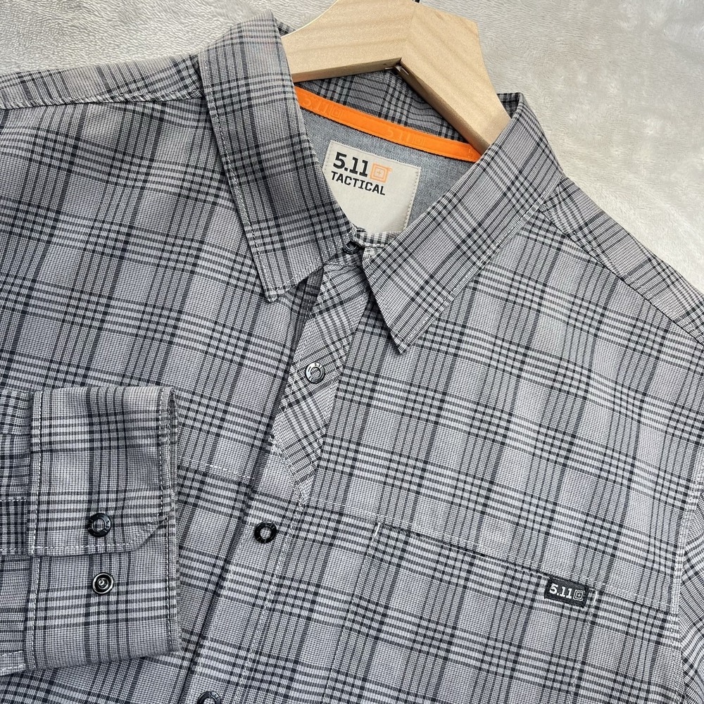 511 Tactical Shirt Men M Gray Plaid Snap Button Up Cotton Polyester Blend